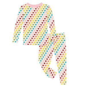 Kickee Pants Bamboo Long Sleeve PJ Set Rainbow Hearts Size 2T